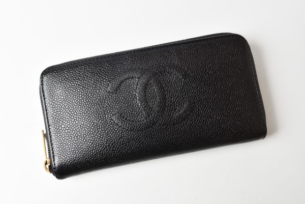 201115ch162 Chanel Long Wallet Coco Mark Caviar Skin Black