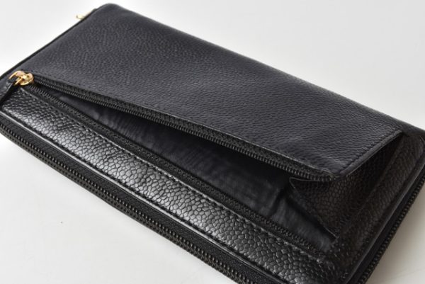 201115ch165 Chanel Long Wallet Coco Mark Caviar Skin Black