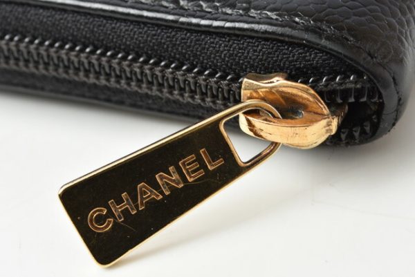 201115ch166 Chanel Long Wallet Coco Mark Caviar Skin Black