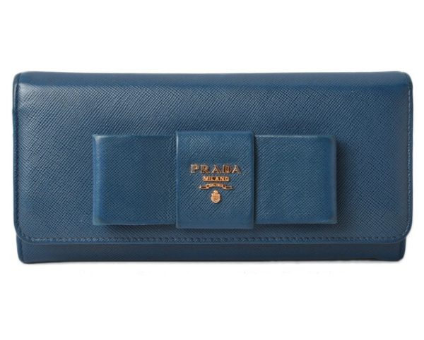 201215 8 p 1 Prada Long Wallet Pass Case Bluette Saffiano Fiocco Leather