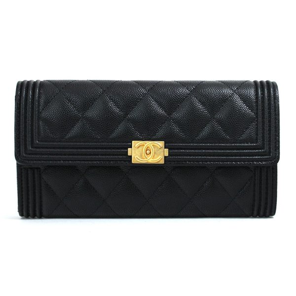 20230812 22 CHANEL Long Wallet Flap Wallet Boy Calfskin Caviar Black