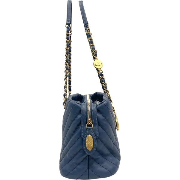 21 148 3 Chanel V Stitch Chevron Chain Tote Bag Lambskin Blue