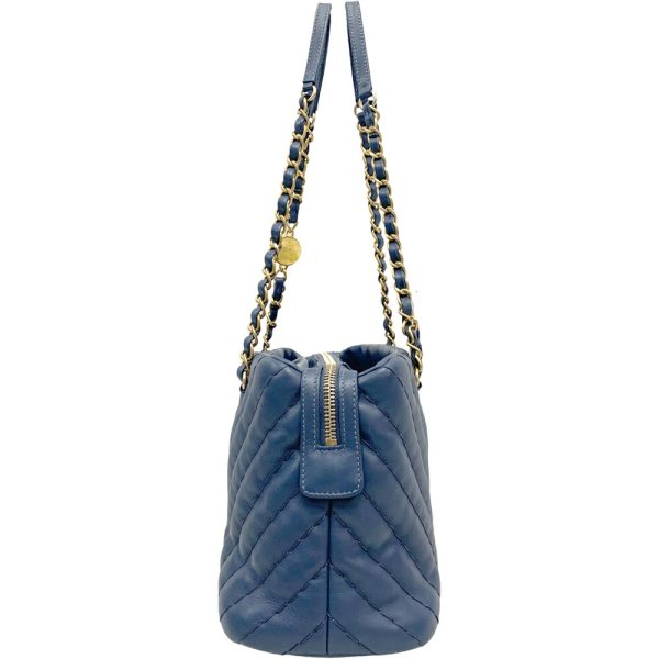 21 148 4 Chanel V Stitch Chevron Chain Tote Bag Lambskin Blue