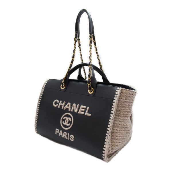 2100301120723 5 Chanel Deauville 2Way Hand Tote Bag Cotton Black Beige