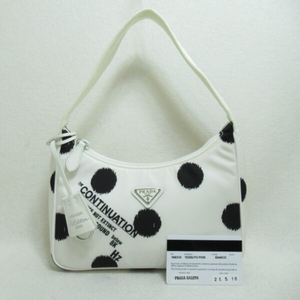 2101217494366 3 Prada Nylon Shoulder Bag White Black Dot