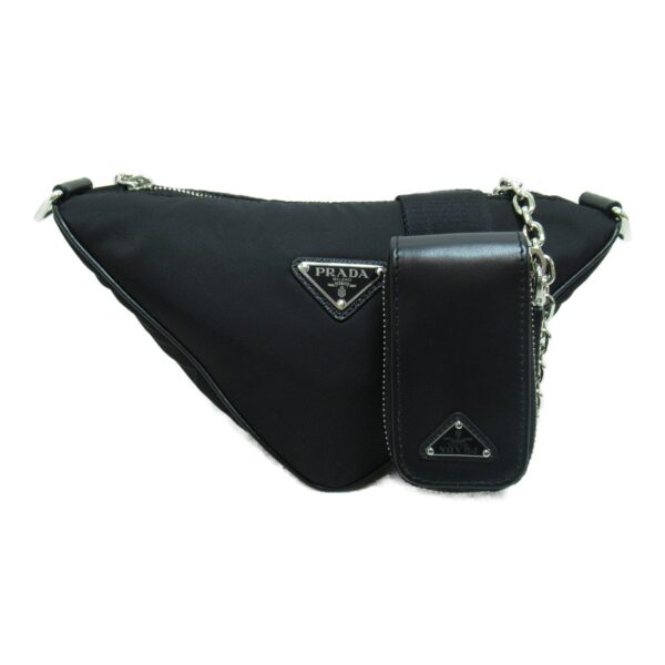 2101217510028 4 Prada Triangle Chain Renylon Shoulder Bag Black