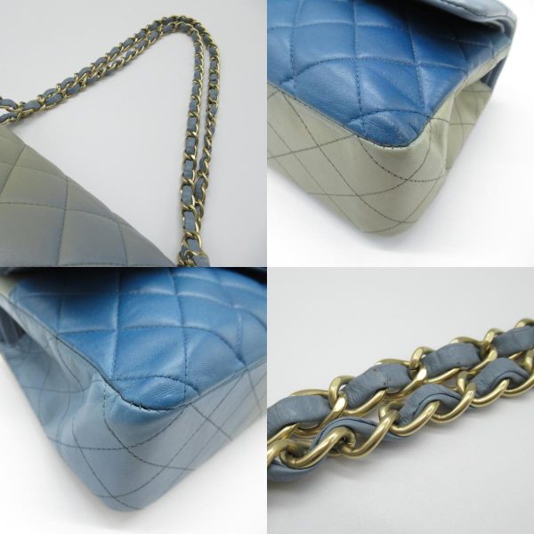 2101217692694 9c Chanel Matelasse Double Flap Chain Shoulder Bag Lambskin Black Blue