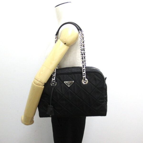 2101217712101 5 Prada Chain Nylon Shoulder Bag Black