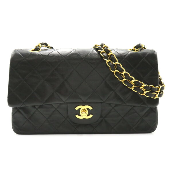 2101217744225 1 Chanel Matelasse Double Flap Lambskin Chain Shoulder Bag Black