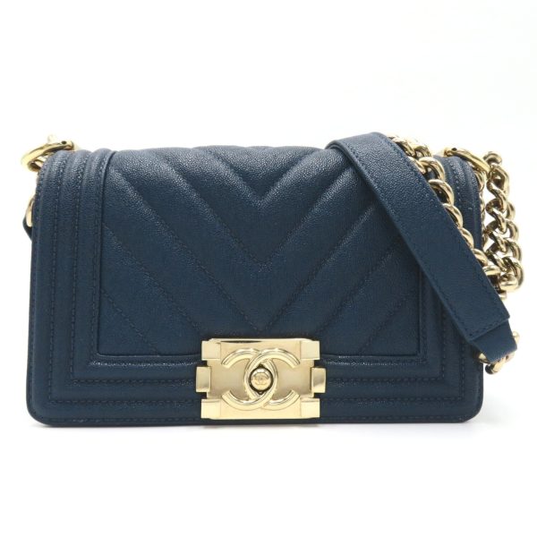 2101217809511 1 Chanel Boy Chanel Chain Shoulder Bag Caviar Skin Blue