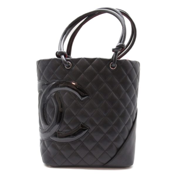 2101217819183 1 Chanel Cambon Line Medium Tote Bag Lambskin Black Black Enamel