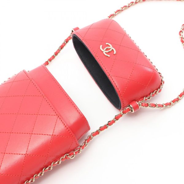 2101217822398 7 Chanel Matelasse Phone Holder Shoulder Bag Red