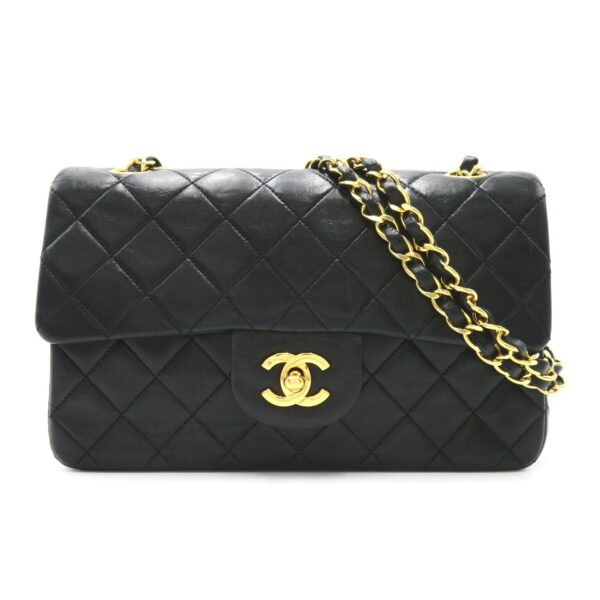 2101217842242 1 Chanel Matelasse Double Flap Lambskin Chain Shoulder Bag Black