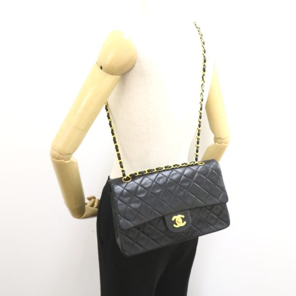 2101217849142 7 Chanel Matelasse Double Flap Chain Shoulder Lambskin Black