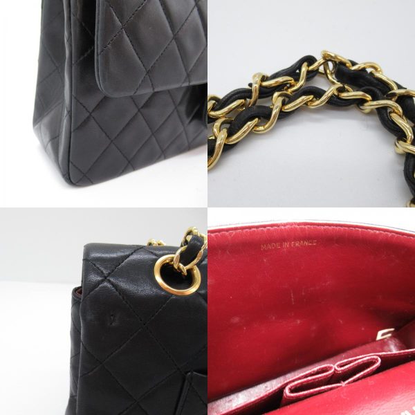 2101217850988 11c Chanel Matelasse Double Flap Chain Shoulder Bag Lambskin Black