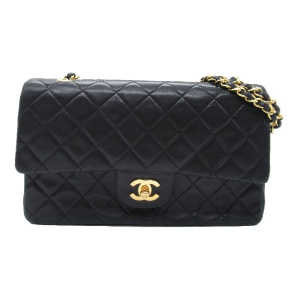 2101217850988 20 Chanel Matelasse Double Flap Chain Shoulder Bag Lambskin Black