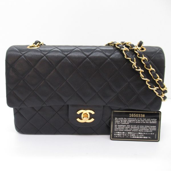 2101217850988 3 Chanel Matelasse Double Flap Chain Shoulder Bag Lambskin Black