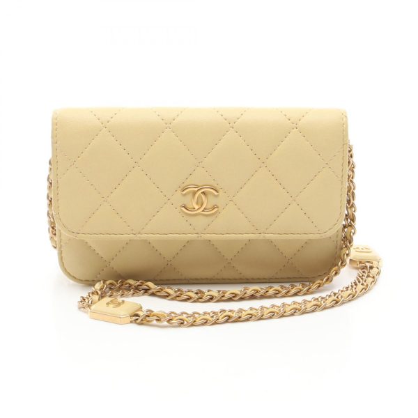 2101217895095 1 Chanel Matelasse Shoulder Bag Lambskin Yellow