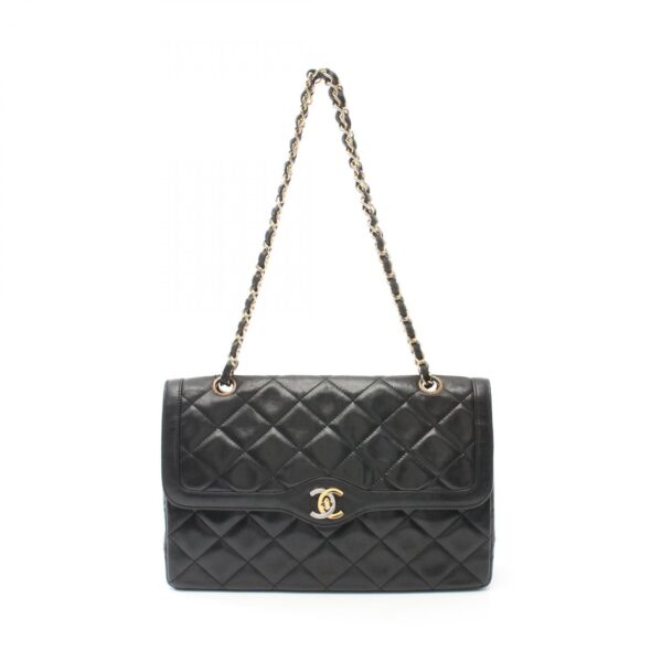 2101217977067 1 Chanel Matelasse W Flap Lambskin Shoulder Bag Black