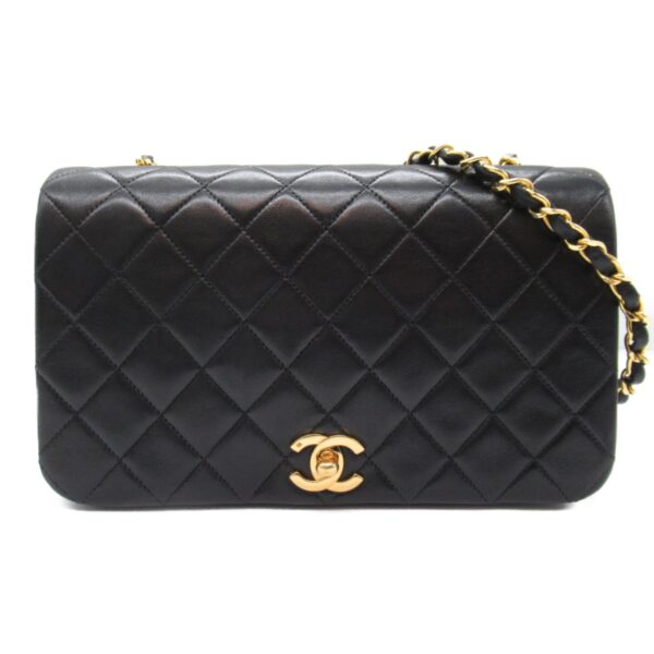 2101217983921 4 Chanel Matelasse Single Flap Lambskin Chain Shoulder Bag Black