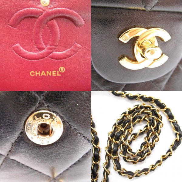 2101217984560 9c Chanel Matelasse Double Flap Chain Shoulder Bag Lambskin Black