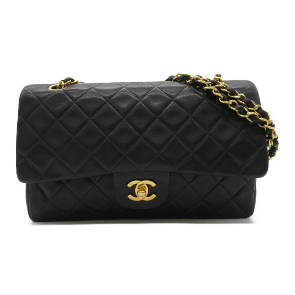 2101217989510 01 Chanel Matelasse Double Flap Chain Shoulder Bag Lambskin Black