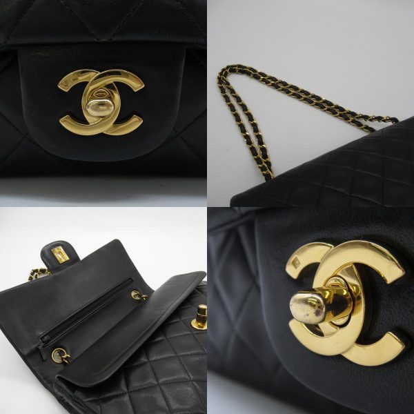 2101217989510 08c Chanel Matelasse Double Flap Chain Shoulder Bag Lambskin Black