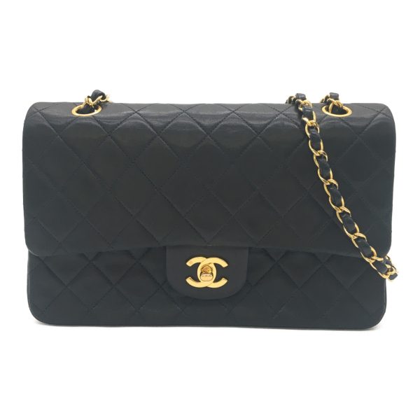 2101217989763 01 Chanel Matelasse Double Flap Chain Shoulder Bag Lambskin Black