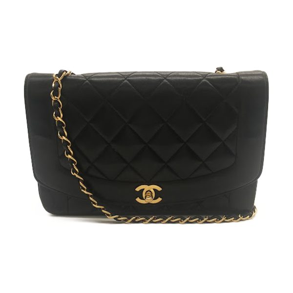 2101217990240 01 Chanel Matelasse Diana Chain Shoulder Bag Lambskin Black