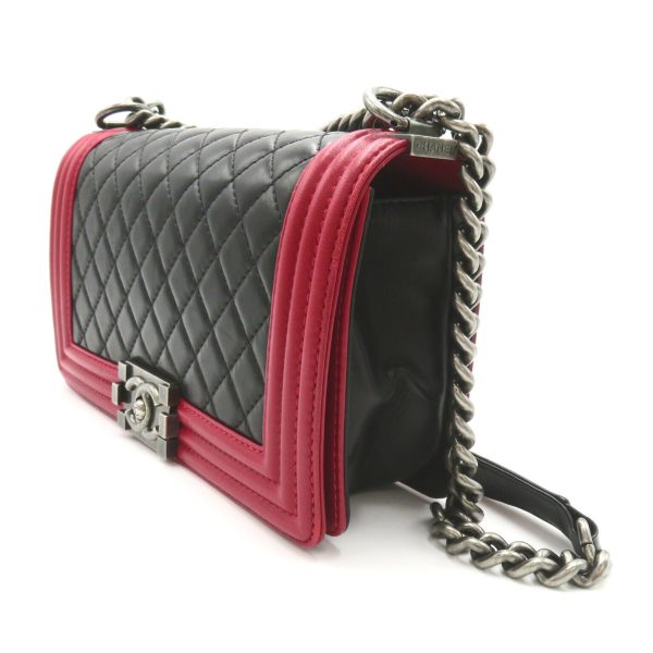 2101217991094 3 Chanel Boy Chain Shoulder Bag Lambskin Black Red