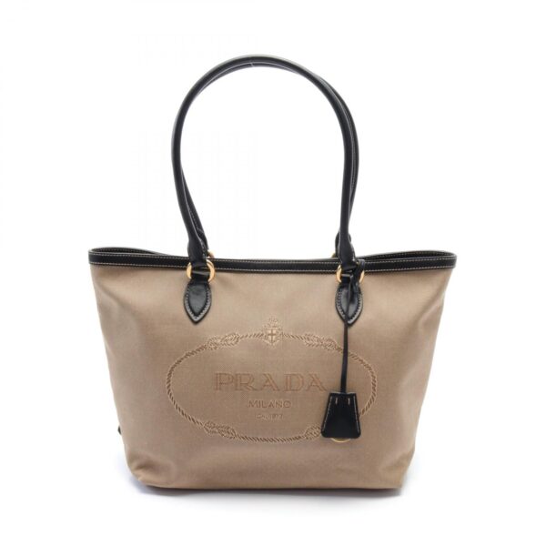 2101218010060 1 Prada Jacquard Tote Bag Beige Brown