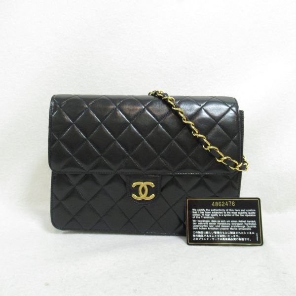 2101218055214 2 Chanel Matelasse Push Lock Chain Shoulder Bag Lambskin Black