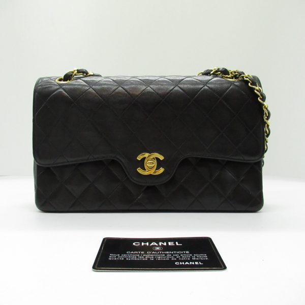 2101218066241 Chanel Matelasse Double Flap Chain Shoulder Bag Lambskin Black