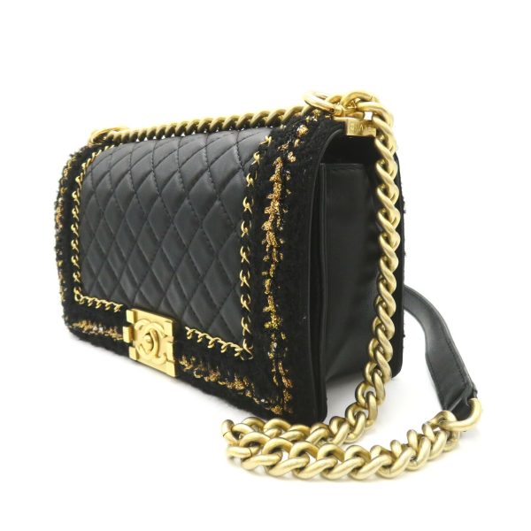 2101218100945 3 Chanel Boy Chain Shoulder Bag Lambskin Black