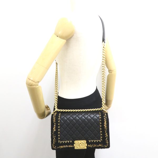 2101218100945 6 Chanel Boy Chain Shoulder Bag Lambskin Black