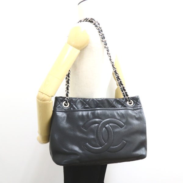 2101218100990 5 Chanel Chain Tote Shoulder Bag Caviar Skin Black