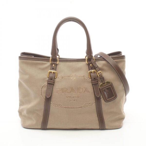 2101218143614 1 Prada Jacquard Tote Bag Beige Brown