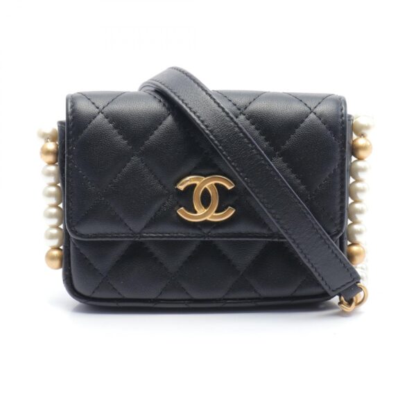 2101218193152 1 Chanel Matelasse Lambskin FauPearl Shoulder Bag Black