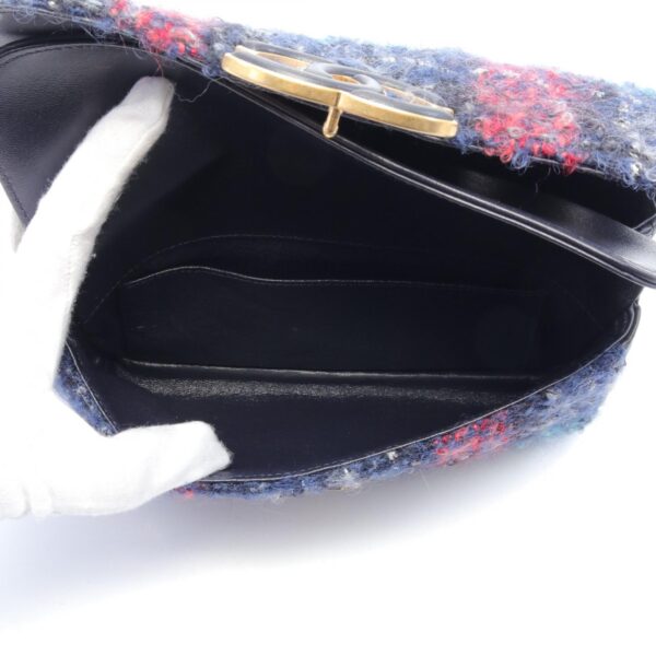 2101218193176 4 Chanel Coco Mark W Flap Fabric Shoulder Bag Blue Multicolor