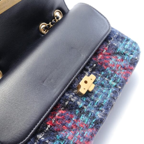 2101218193176 6 Chanel Coco Mark W Flap Fabric Shoulder Bag Blue Multicolor