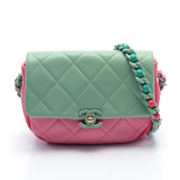 2101218193404 1 Chanel Matelasse Shoulder Bag Green Pink Multicolor