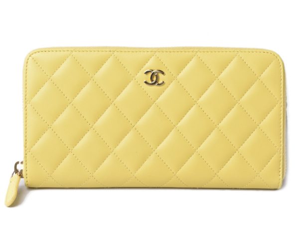 210225 16 ch 1 Chanel Long Wallet Matelasse Lambskin Yellow