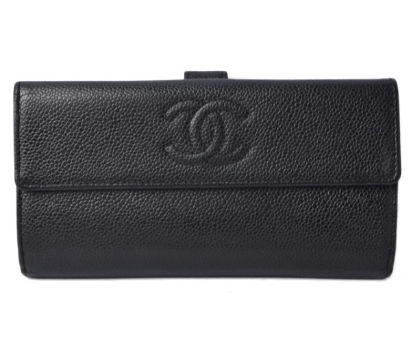 210225 28 ch 1 Chanel Bi FWallet Long Caviar Skin Here Mark Black