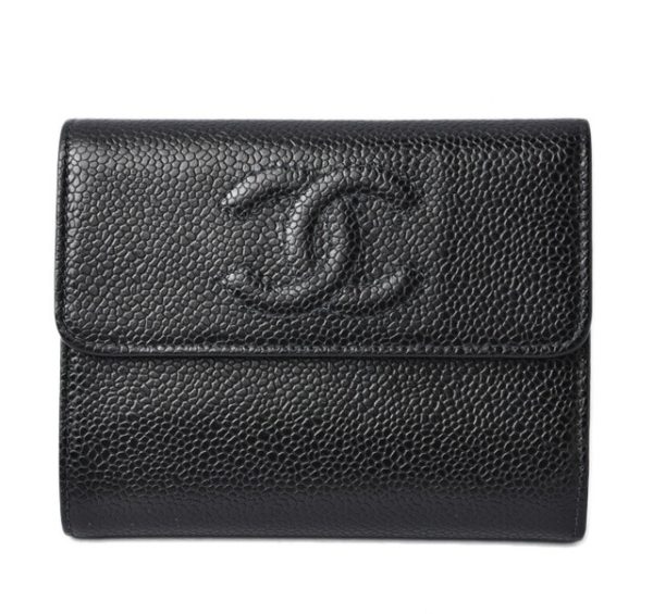 210225 62 ch 1 Chanel Tri FWallet Caviar Skin Black