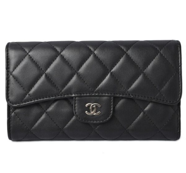 210225 67 ch 1 Chanel Tri FWallet Long Timeless Matelasse Lambskin Black