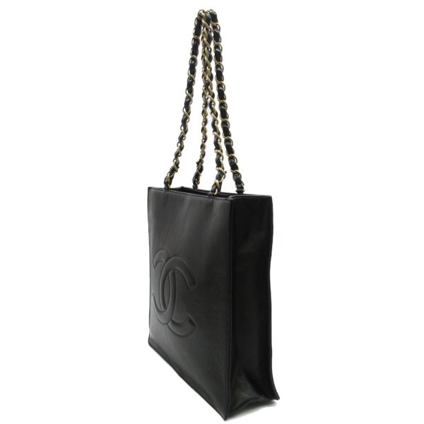 2104102241991 2 Chanel Chain Tote Bag Shiny Age Calfskin Black