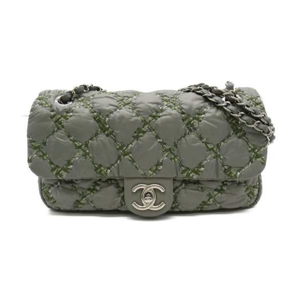 2104102242004 1 Chanel Chain Shoulder Bag Nylon Tweed Green