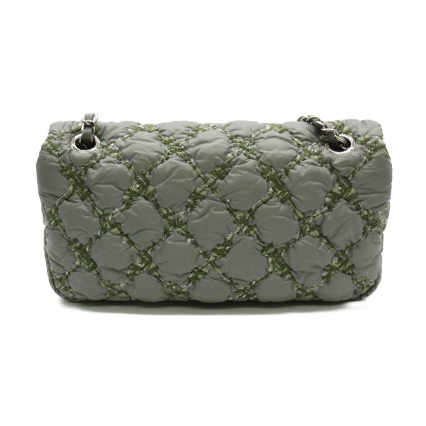 2104102242004 3 Chanel Chain Shoulder Bag Nylon Tweed Green