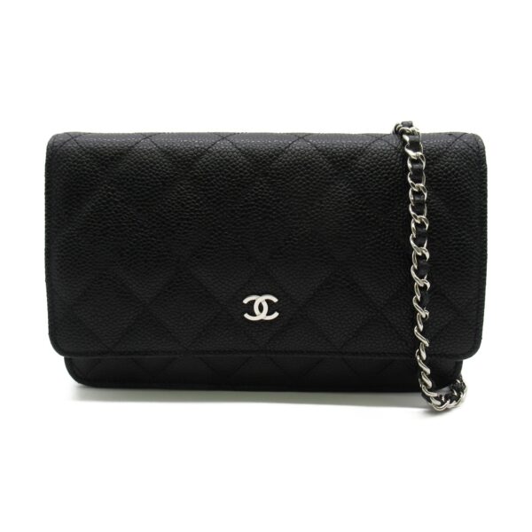 2104102242592 1 Chanel Chain Wallet Caviar Skin Shoulder Bag Black