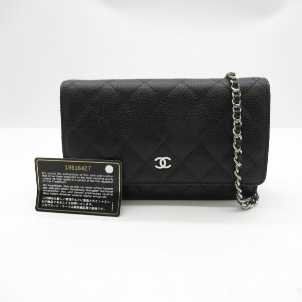 2104102242592 2 Chanel Chain Wallet Caviar Skin Shoulder Bag Black